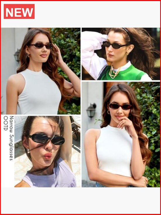 Vintage Small Oval Sunglasses Retro Narrow Frame UV Protection